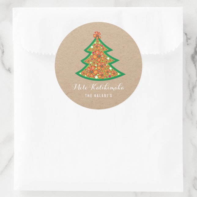 Mele Kalikimaka Tropischer Hibiskus Weihnachtsbaum Runder Aufkleber (Tasche)