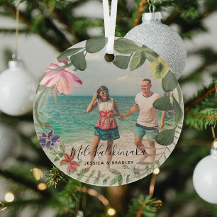 Mele Kalikimaka Tropischer Wreath Foto Glass Ornam Ornament Aus Glas