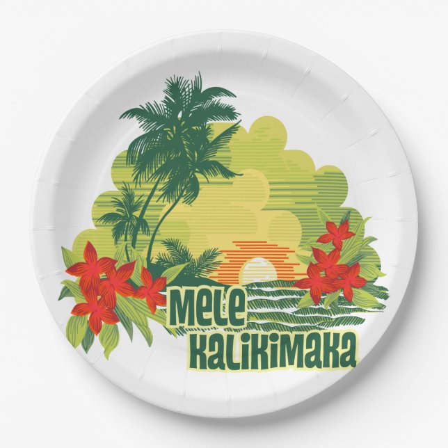 Mele Kalikimaka tropisches Pappteller (Vorderseite)