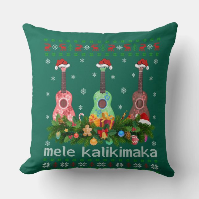 Mele Kalikimaka Ukulele Guitar Gift Ugly Ukulele Kissen (Vorderseite)