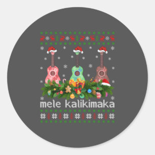Mele Kalikimaka Ukulele Guitar Gift Ugly Ukulele Runder Aufkleber
