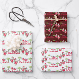 Mele Kalikimaka und Hawaiian Santas Wrappning Pape Geschenkpapier Set