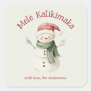 Mele Kalikimaka Wasserfarbe Süßer Schneemann Benut Quadratischer Aufkleber