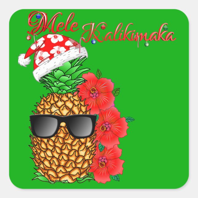 Mele Kalikimaka Weihnachtsananas Quadratischer Aufkleber (Vorderseite)