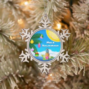 Mele Kalikimaka, Weihnachtsbaumschmuck Schneeflocken Zinn-Ornament