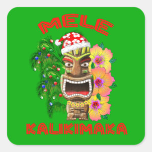 Mele Kalikimaka Weihnachtsmann Tiki Quadratischer Aufkleber