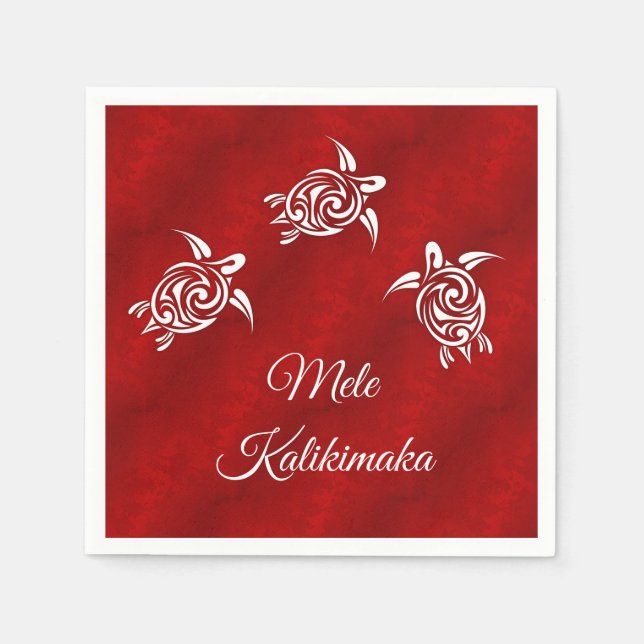 Mele Kalikimaka | White Turtles Red | Weihnachten Serviette (Vorderseite)