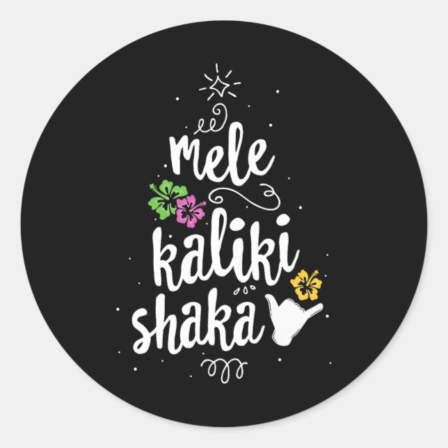 Mele Kalki Shaka Hawaii Weihnachtsbaum Kalikimaka Runder Aufkleber (Vorderseite)