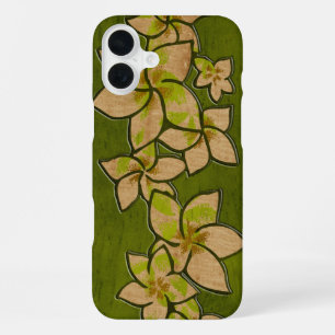 Melia Hawaiian Plumeria Faux Wood Grün iPhone 16 Plus Hülle