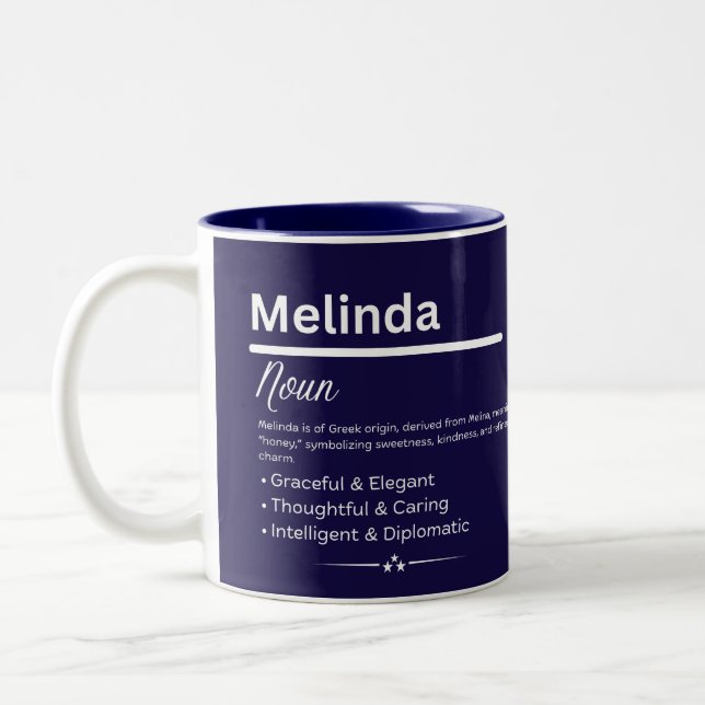 Melinda, Girl Personalized Name Definition Mug (Gauche)