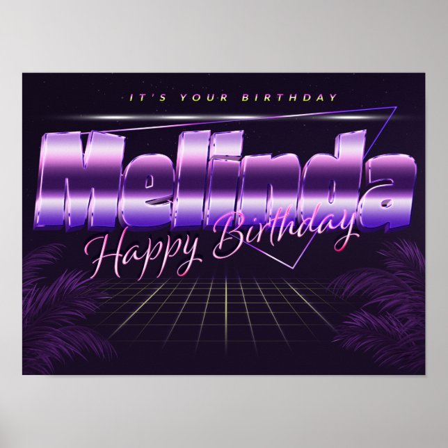 Melinda Name Vorname lila retro Poster Geburtstag (Vorne)