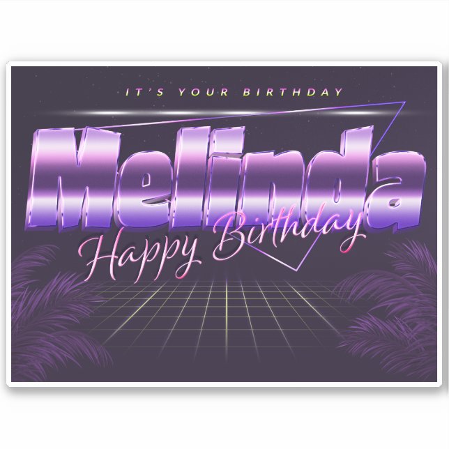 Melinda Prénom lila retro Anniversaire de Sticker (Devant)