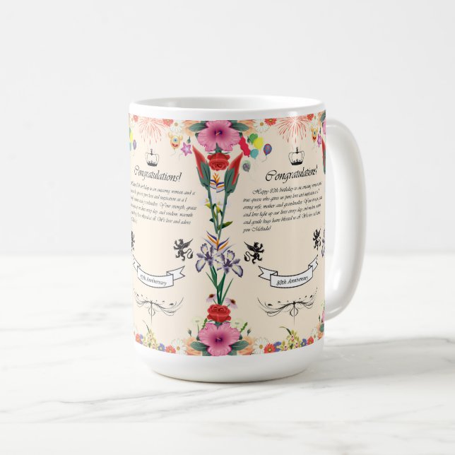 Melindas 80. Geburtstagskarte Kaffeetasse (VorderseiteRechts)