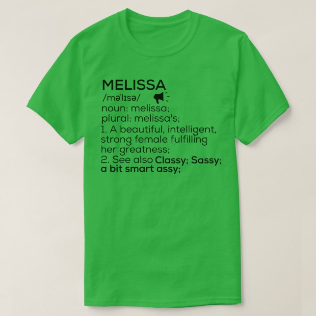 Melissa Name Definition Melissa Frauenname T-Shirt (Design vorne)