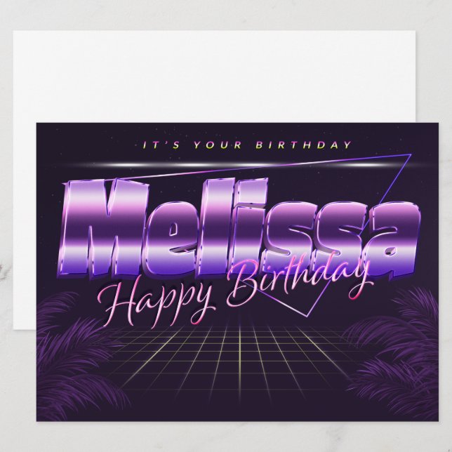Melissa Nom Prénom lila retro Carte Anniversaire (Devant / Derrière)