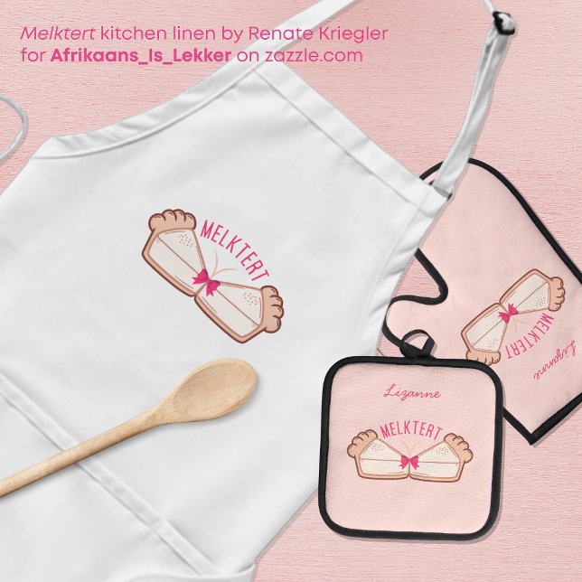MELKTERT Afrikaans Saffa Expat Boeremeisie Schürze (Afrikaanse pun / meme / funny MELKTERT apron by Renate Kriegler for Afrikaans_Is_Lekker.)