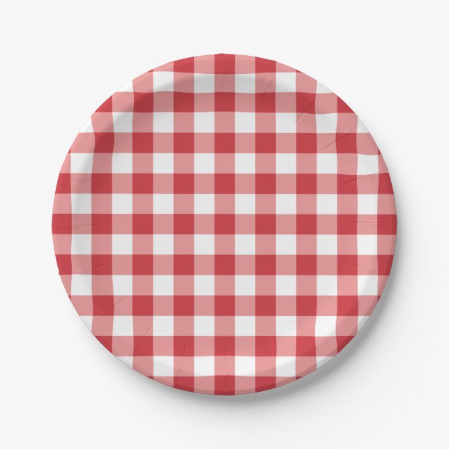 Mellow Classic Gingham - red white check plaid. Pappteller (Vorderseite)