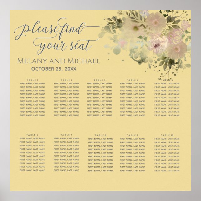 Mellow gelb boho floral trendy poster (Vorne)