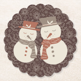 Mellow Snowmen - 2 niedliche Schneemännchen rot. Untersetzer