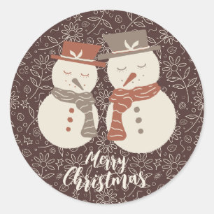 Mellow Snowmen - Frohe Weihnachten 2 Schneemann ro Runder Aufkleber
