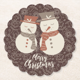 Mellow Snowmen - Frohe Weihnachten 2 Schneemann ro Untersetzer