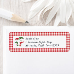 Mellow Snowmen Gingham - classic red white check.