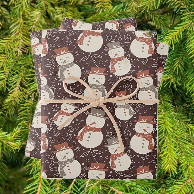 Mellow Snowmen - Weihnachts Muster amaro rot. Geschenkpapier Set (Von Creator hochgeladen)