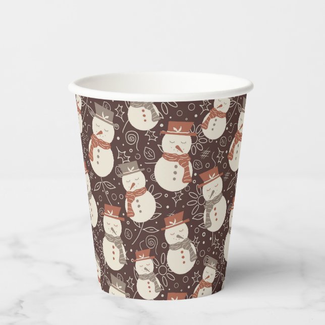 Mellow Snowmen - Weihnachts Muster amaro rot. Pappbecher (Vorderseite)