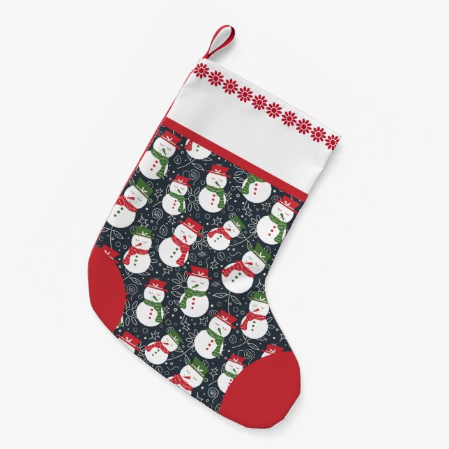 Mellow Snowmen - Xmas red and green. Kleiner Weihnachtsstrumpf (Vorderansicht (hängend))