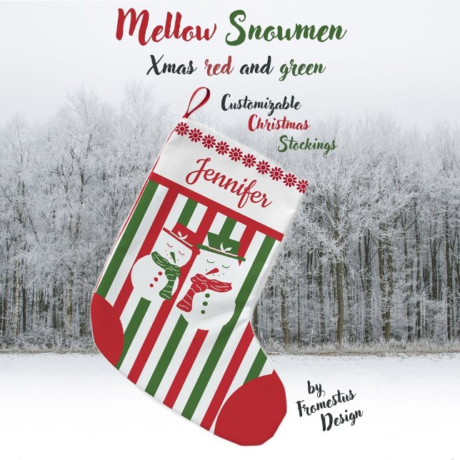 Mellow Snowmen - Xmas red white green stripes. Kleiner Weihnachtsstrumpf (Von Creator hochgeladen)