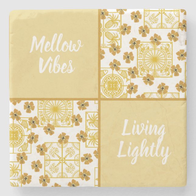 Mellow vibes lebend leicht Sommerthema Steinuntersetzer (Vorderseite)