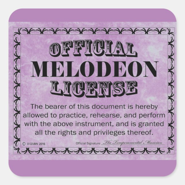 Melodeon License Square Aufkleber (Vorderseite)