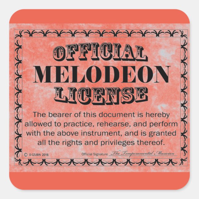 Melodeon License Square Aufkleber (Vorderseite)