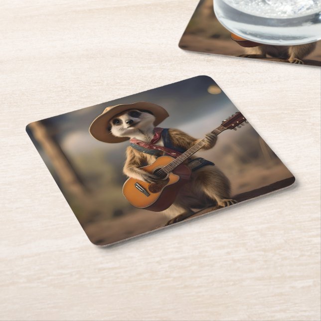 Melodien der Savanna A Meerkat Guitar Serenade, Rechteckiger Pappuntersetzer (angewinkelt)