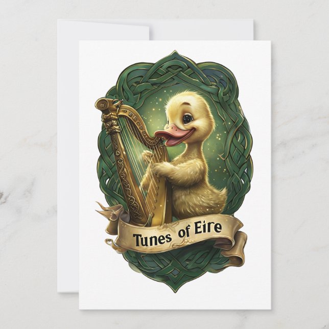 "Melodien of the Éire" Celtic Duck Playing a Harp Einladung (Vorderseite)
