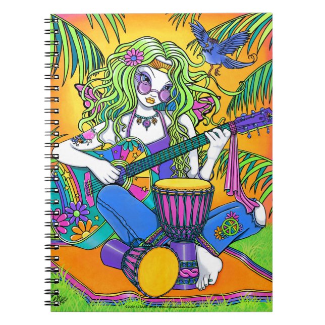 Melodien-Regenbogen-Gitarrehippie-Fee-Notizbuch Notizblock (Vorderseite)