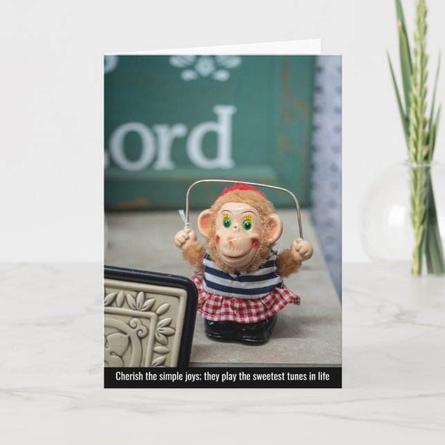 Melodische Erinnerungen Vintager Affe Dankeskarte (Vorderseite)