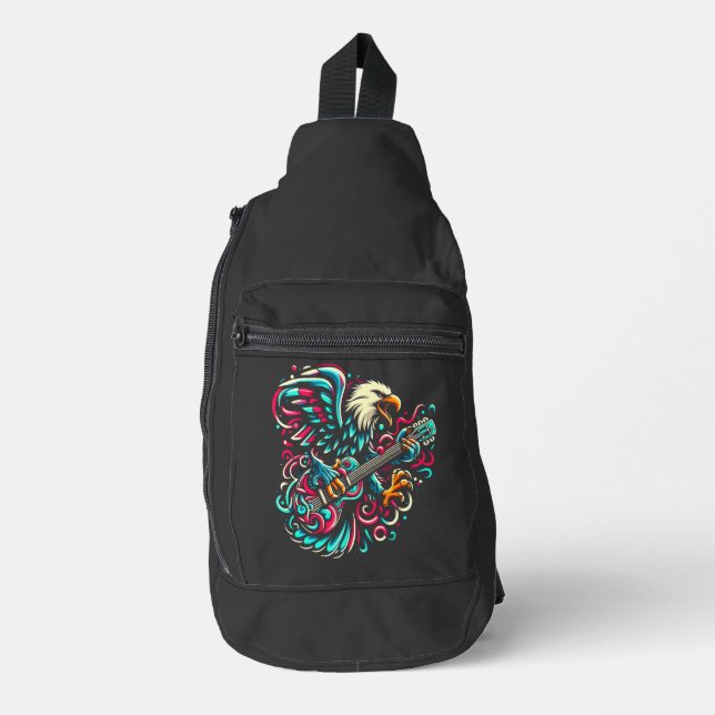 Melodischer Adler mit wirbelnder Gitarre Crossbody Bag (Vorderseite)