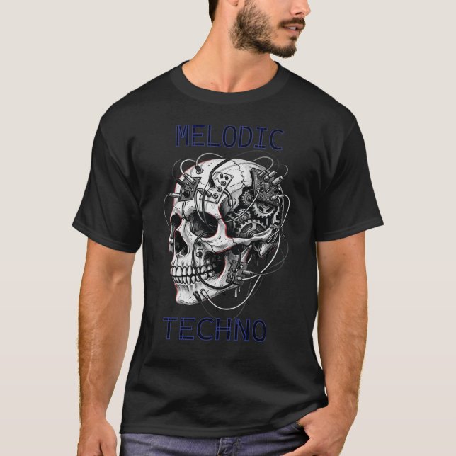 Melodischer Techno-Schädel-Kreis T-Shirt (Vorderseite)