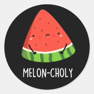 Melon-choly Funny Sad Watermelon Pun Dark BG Runder Aufkleber