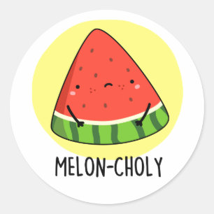 Melon-choly Funny Sad Watermelon Pun Runder Aufkleber