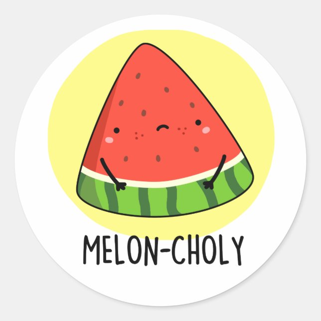 Melon-choly Funny Sad Watermelon Pun Runder Aufkleber (Vorderseite)