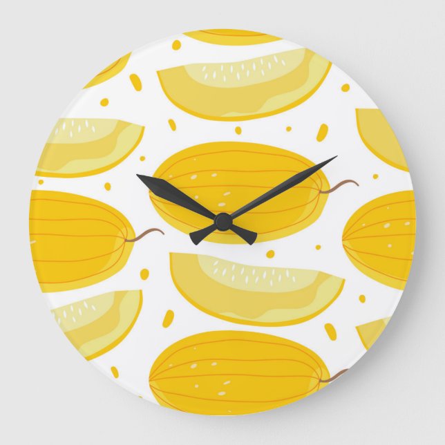 Melon Doodle Fruit Vintag Design Große Wanduhr (Vorderseite)