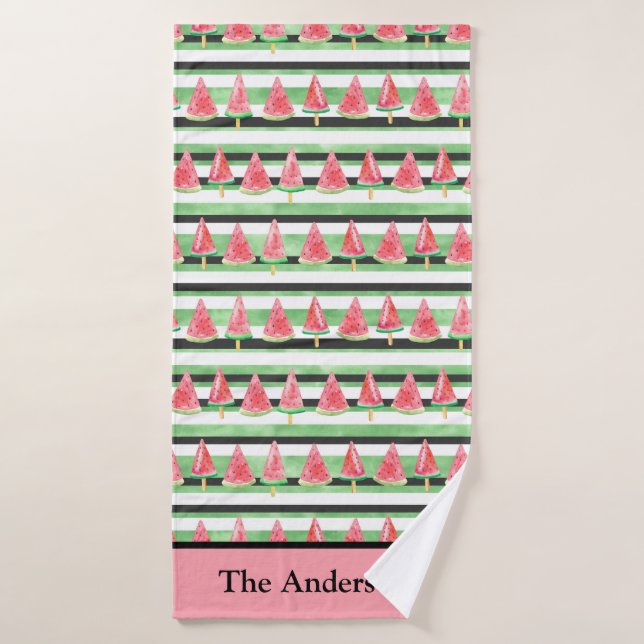 Melon Monogrammé Rose Vert Blanc Noir  (Serviette de bain)