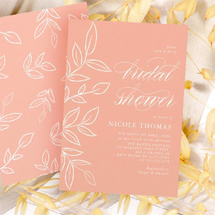 Melon Pink Minimalistisch Elegantes Leaf Brautpart Einladung
