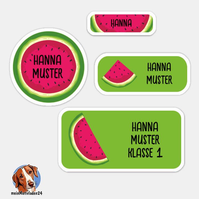 Melone Namensaufkleber – 24er Set Aufkleber (24 verschiedene Namensaufkleber - Motiv: Melone)