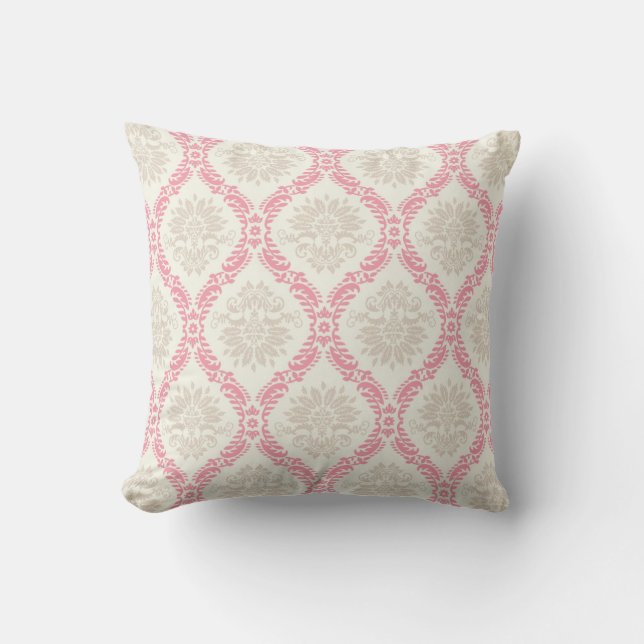 Melone pink Creme Taubitmuster Kissen (Vorderseite)