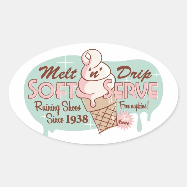 Melt 'n' Drip Soft Serve Ice Cream Oval Stickers (Vorderseite)