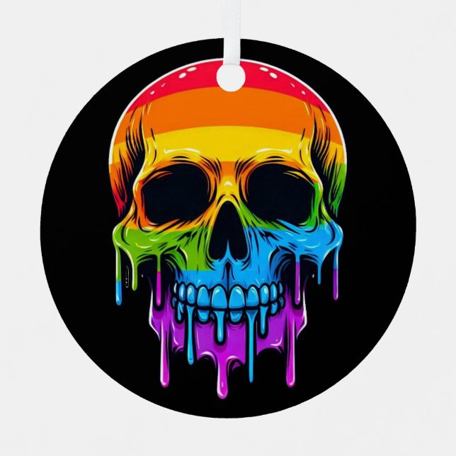 Melthing Rainbow Skull Ornament Aus Metall (Vorderseite)