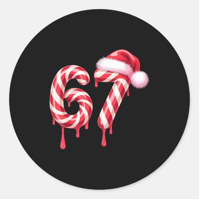 Melting Candy Cane 67 Christmas, Santa Hat Holiday Runder Aufkleber (Vorderseite)